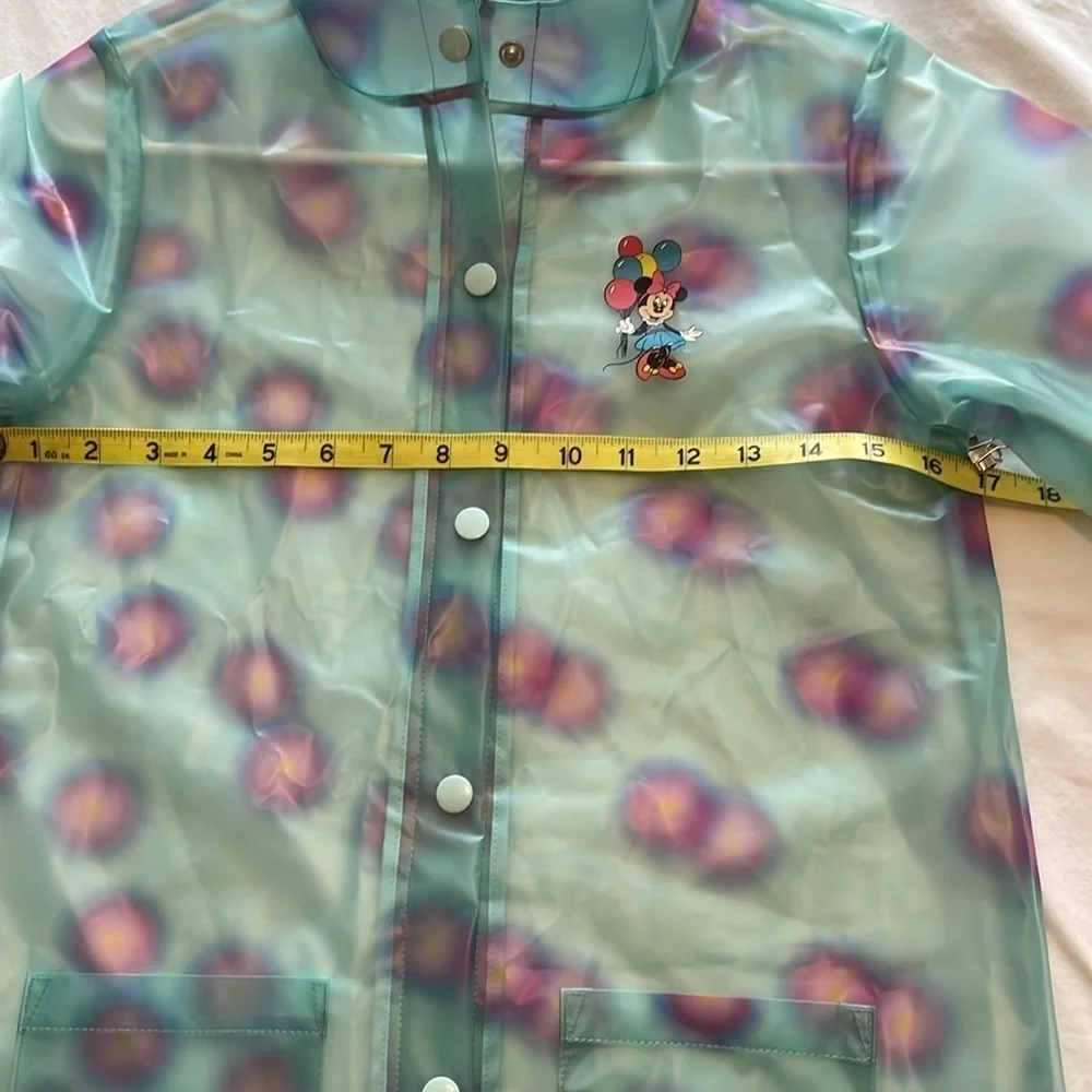 DISNEY Girls Snap Front Turquoise Polka Dot Minnie Mouse Hooded RainJacket 11/12 - Picture 7 of 10